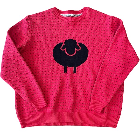 Cotton Country By Parkhurst Red Black Sheep Cottagecore Medium Woven Sweater - Picture 1 of 7